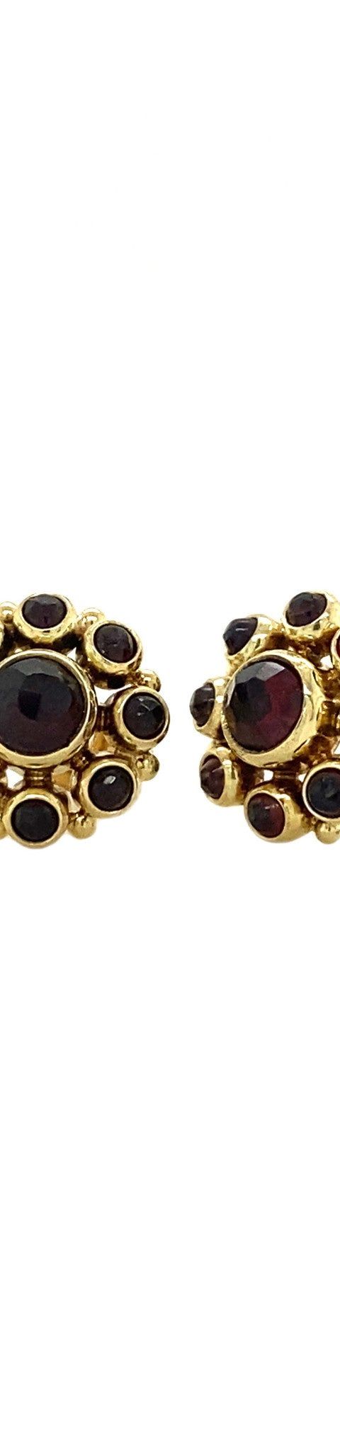 Vintage 14K Gold Cluster Stud Earrings with Garnet